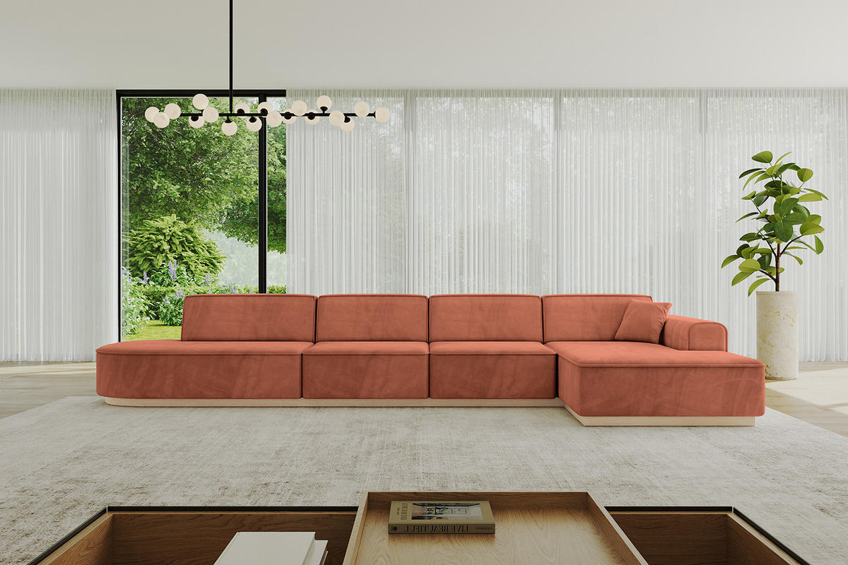 ECKSOFA Ottomane Rechts IREA-L3 - 412x165x80 cm Apricot - Koralle, Holzwerkstoff/Textil (412/165cm) - ALTDECOR