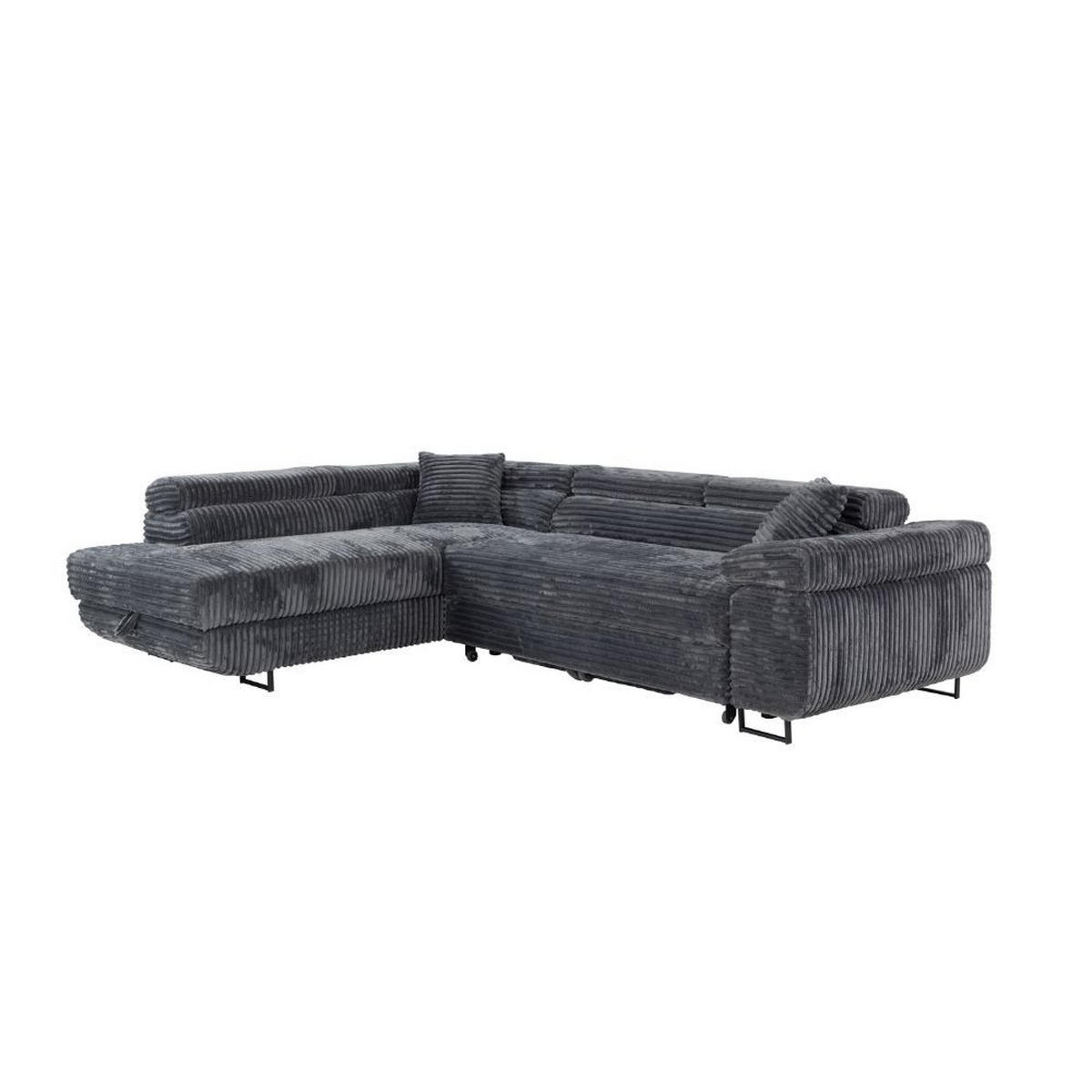 ECKSCHLAFSOFA Luis L, mit Schlaffunktion und Bettkasten – praktisch und bequem, Links, Dunkelgrau - Dunkelgrau/Schwarz, Textil (275/205cm) - AN-Moebel 4u