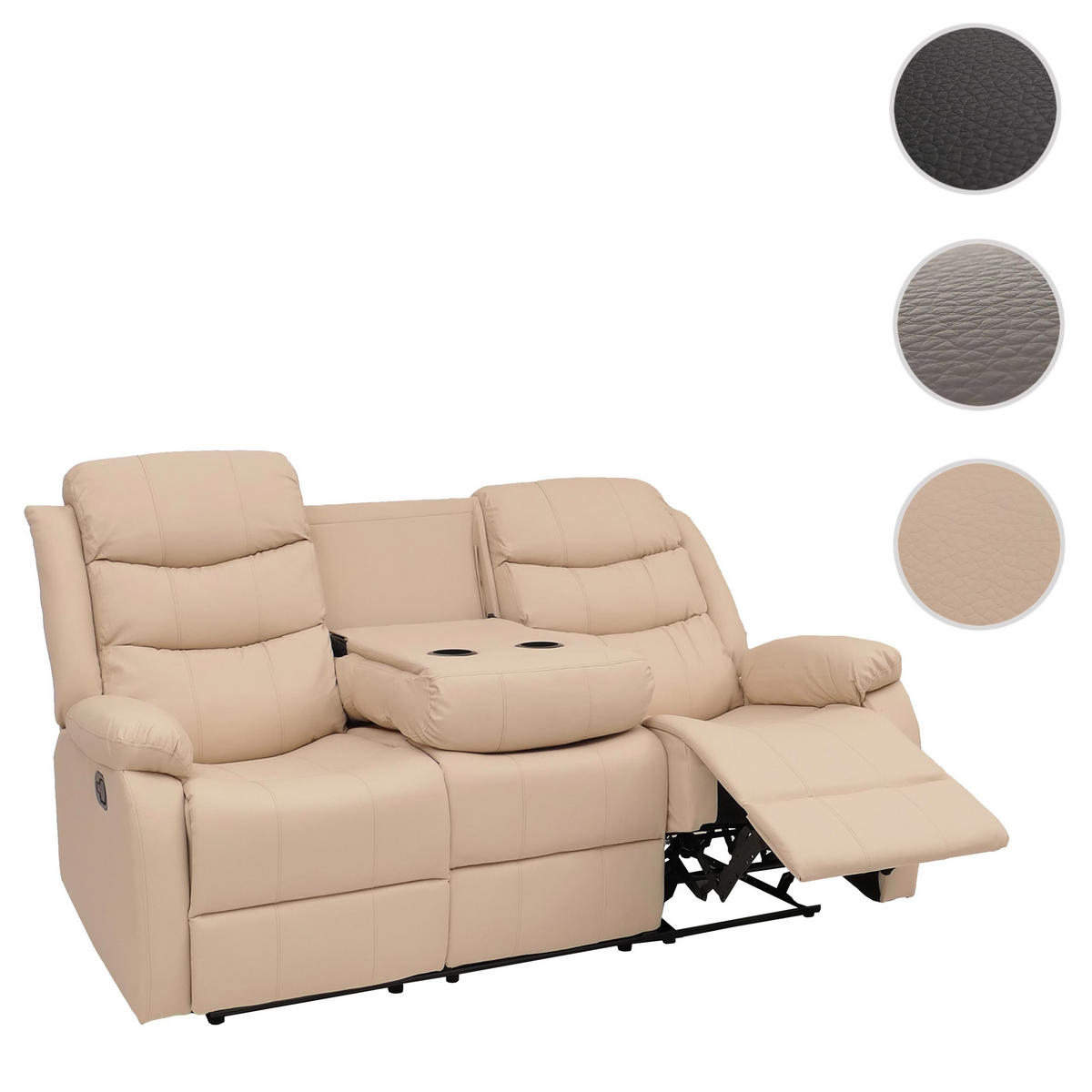 3ER KINOSESSEL Cremeweiß - Weiß, Textil (181/107/164cm) - MCW