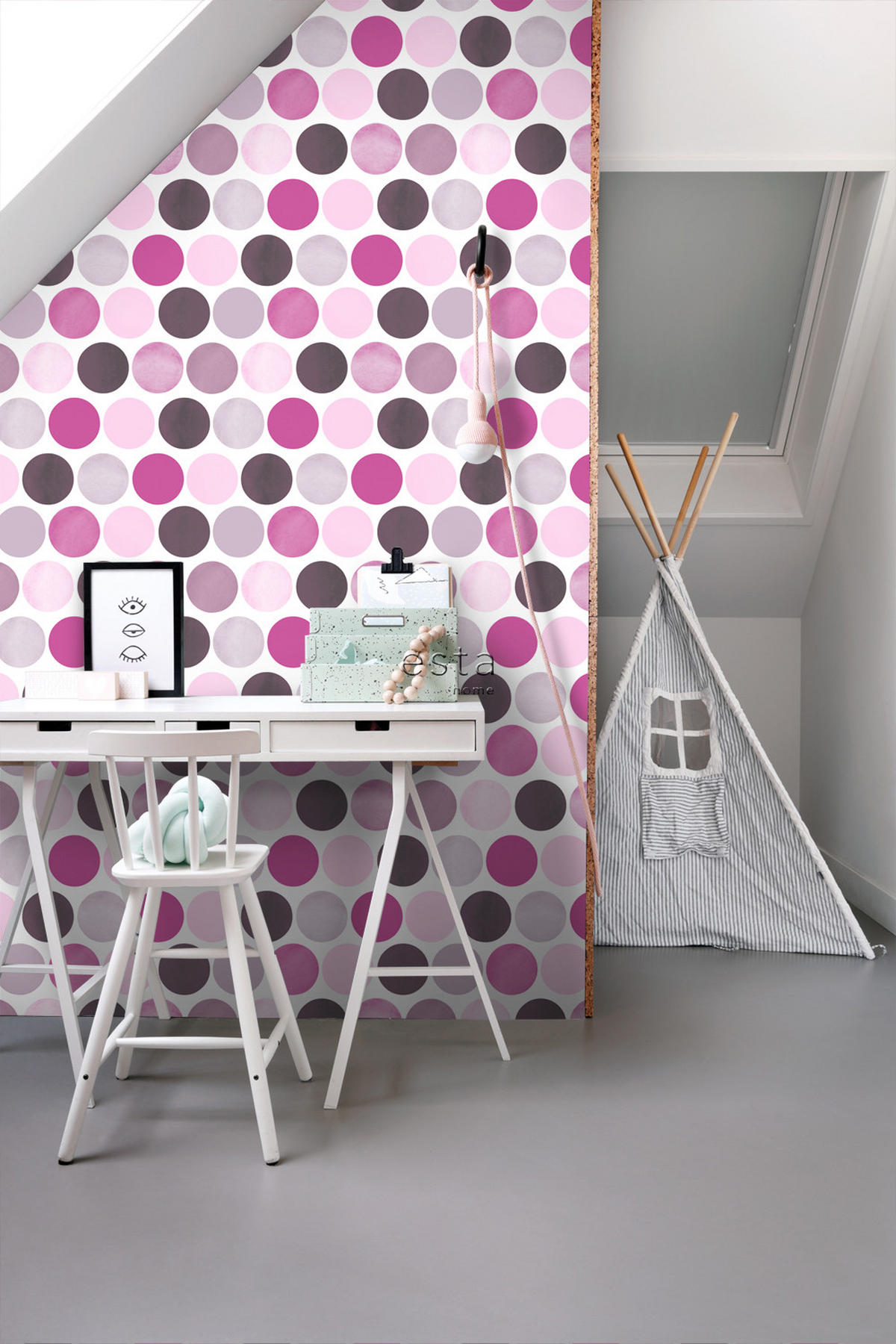 TAPETE große Punkte 53 cm x 10.05 m - Pink, Papier (53/1000cm) - ESTAhome