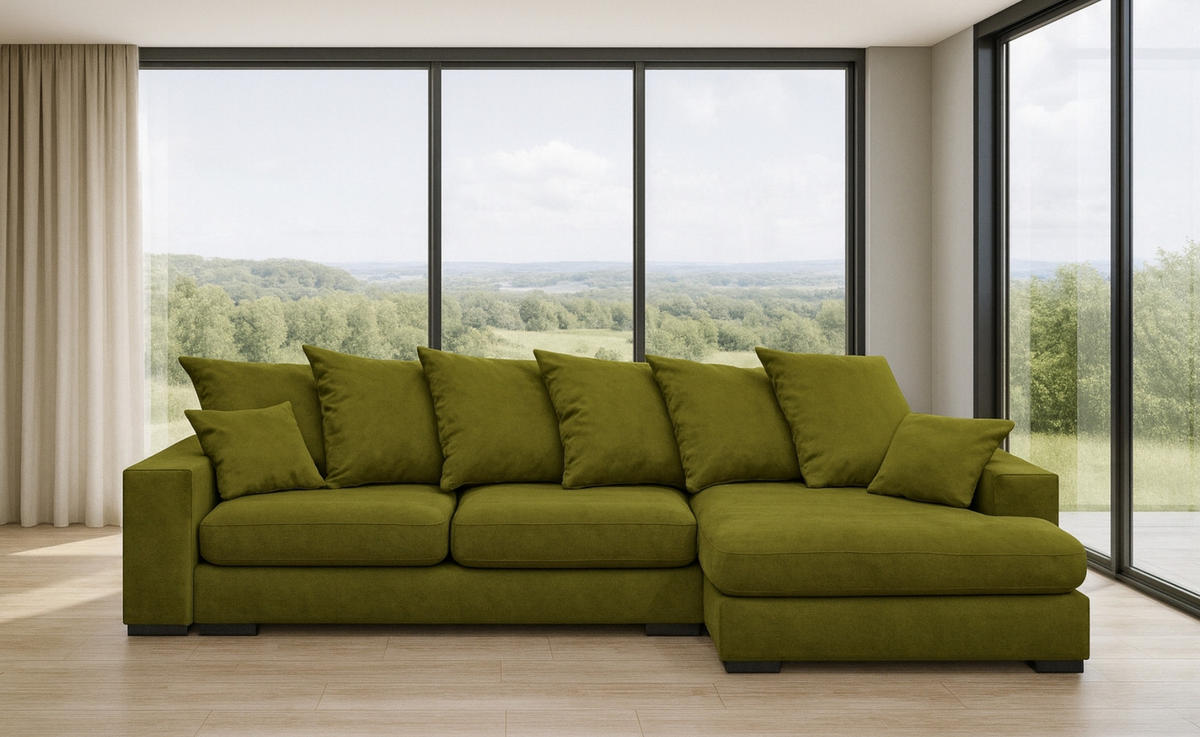 ECKSOFA Mit Schlaffunktion Und Bettkasten Couch L-form Gabon Stoff Riviera Rechts Hellgrün - Hellgrün, Holz (285/155cm) - Kaiser Möbel