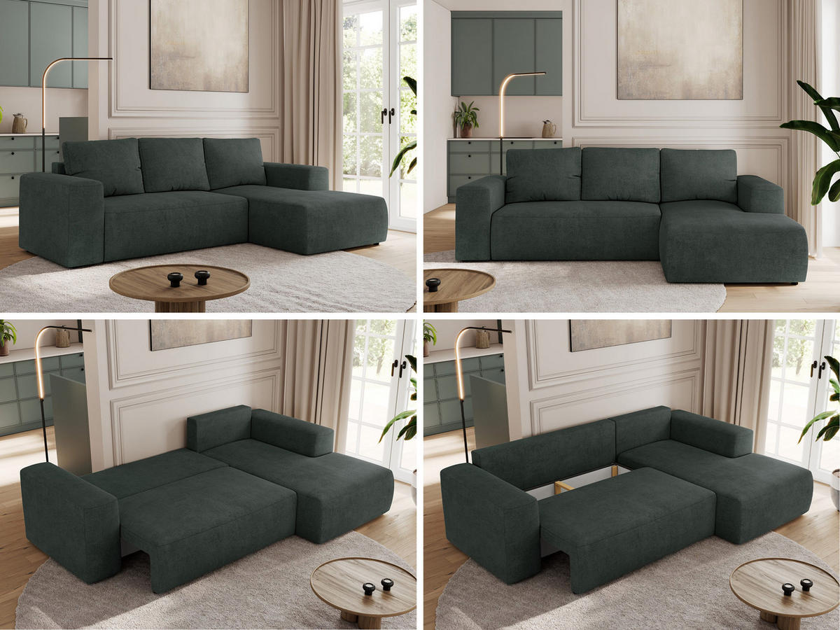 ECKSOFA TRENTINO L Dunkelgrau Stukture - Rechts - Dunkelgrau/Schwarz, Textil (164/266cm) - MKS