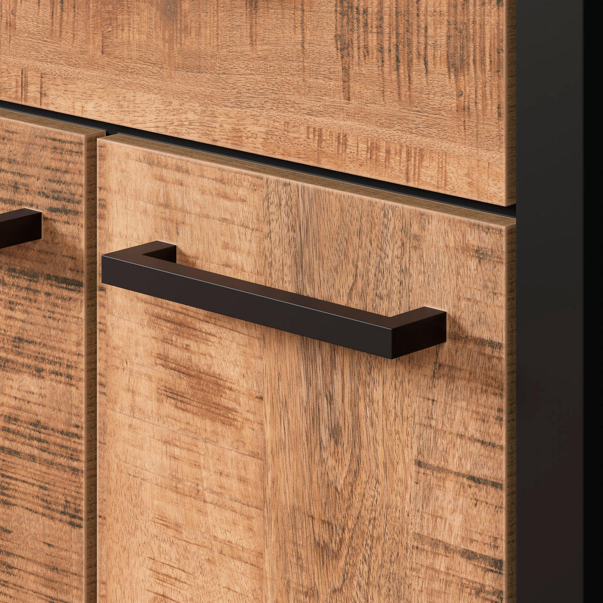 TV-LOWBOARD Mango, schwarz 166 cm, TV Unterteil mit viel Stauraum - Schwarz/Naturfarben, Holzwerkstoff/Kunststoff (166/50/45cm) - Top.Furn
