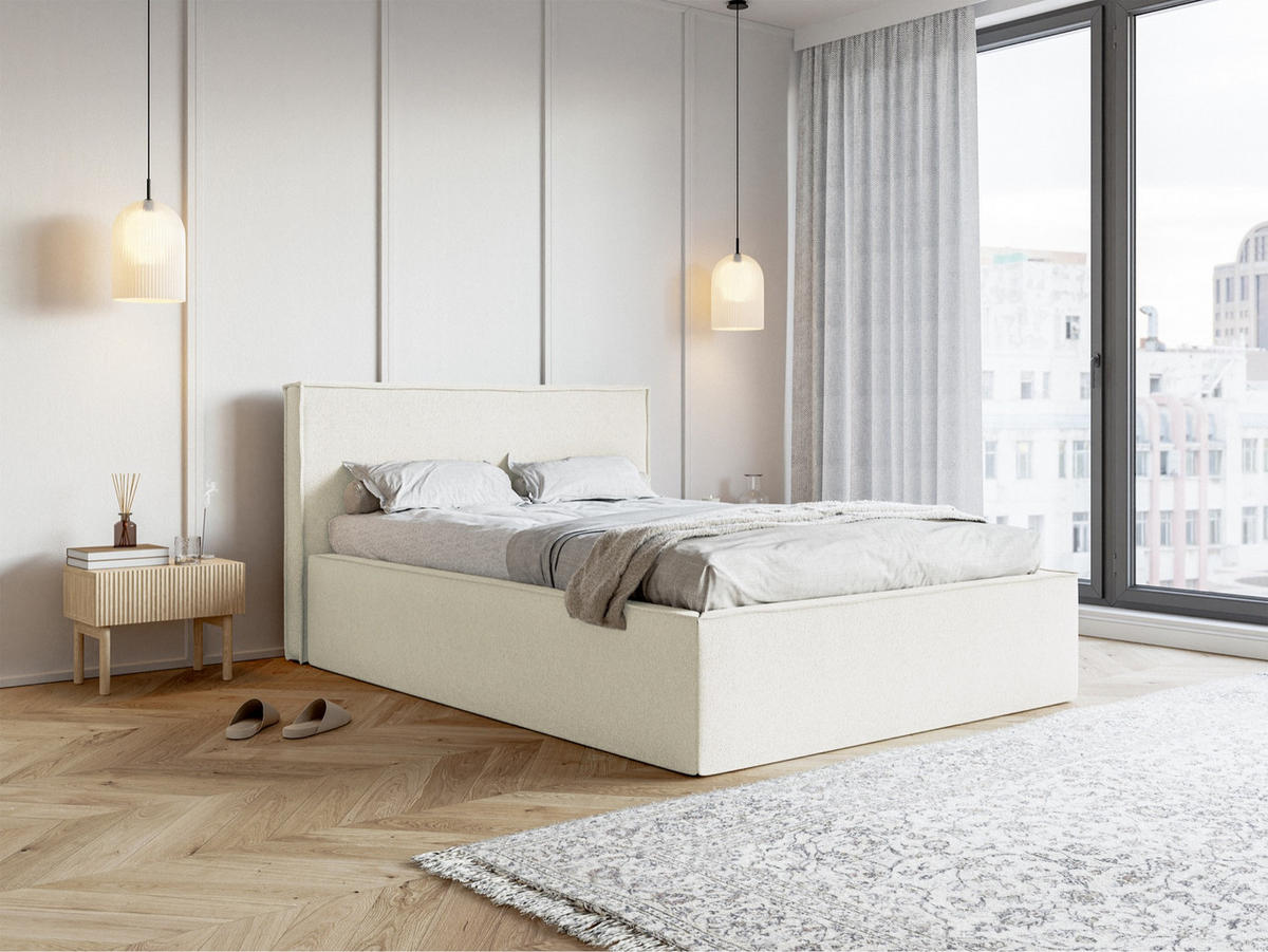 POLSTERBETT LUCERA Creme 180x200 cm - Creme/Schwarz, Holz/Textil (180/200cm) - Selsey