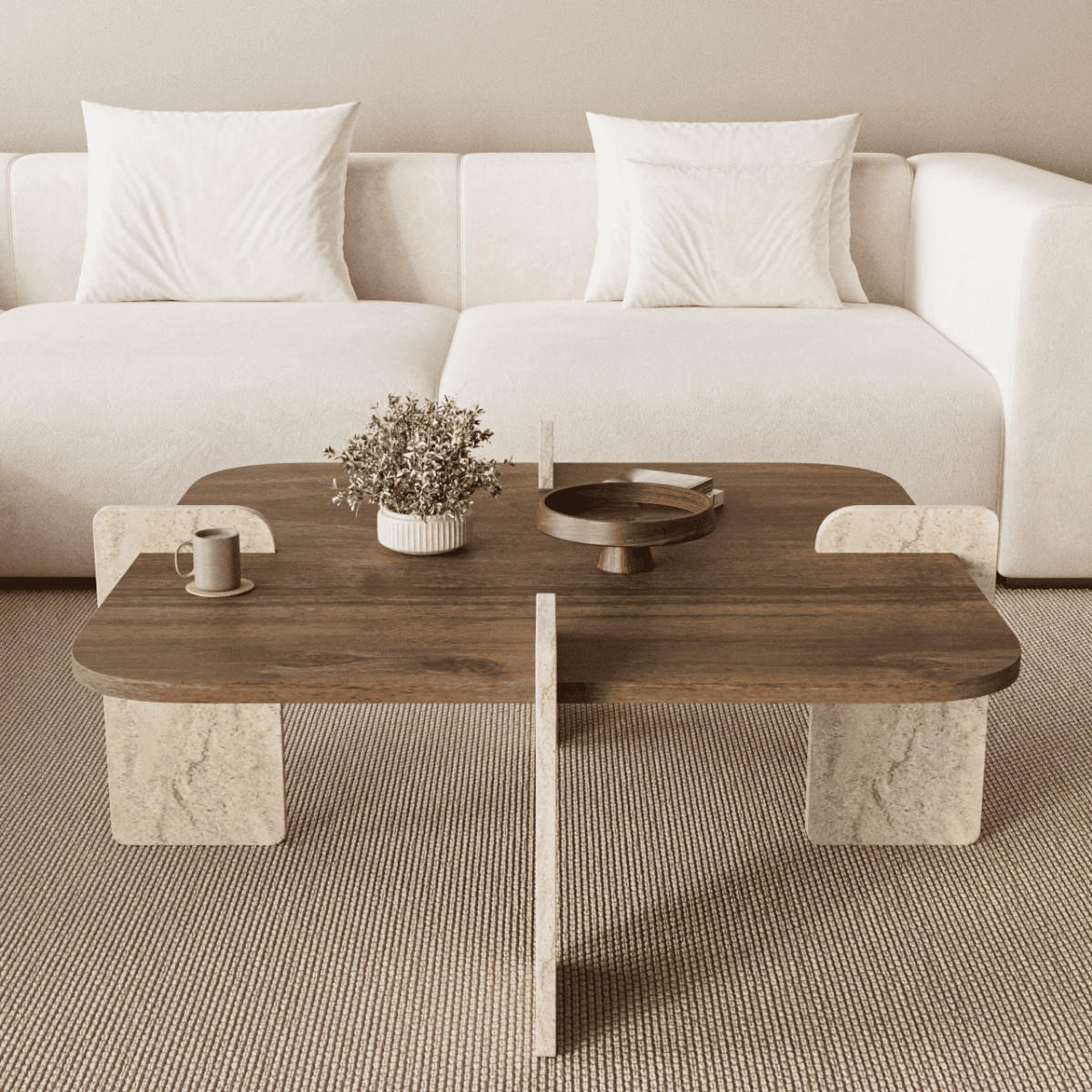 COUCHTISCH mit asymmetrischen Beinen 90/90/35 cm - Eichefarben, Holzwerkstoff (8/90/35cm) - Calicosy