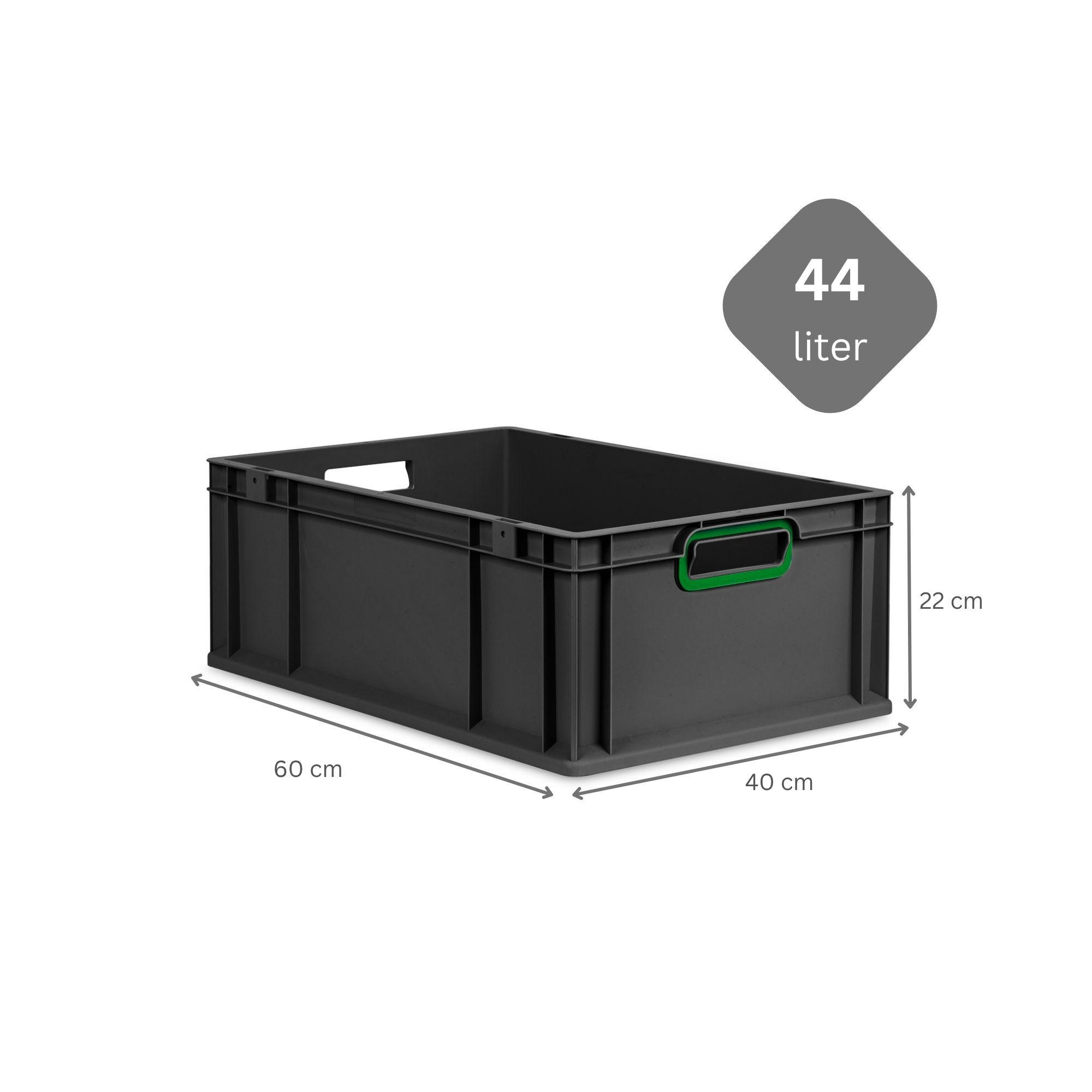 EUROBOX NextGen Color 22x40x60 cm 44 Liter Griffe grün offen, Schwarz - Schwarz/Grün, Kunststoff (40/22/60cm) - PROREGAL
