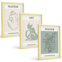 BILDER SET 3er Set - 40x60 cm Goldrahmen - Matisse Grün Beige Poster - Goldfarben, Kunststoff (40/60cm) - TULUP