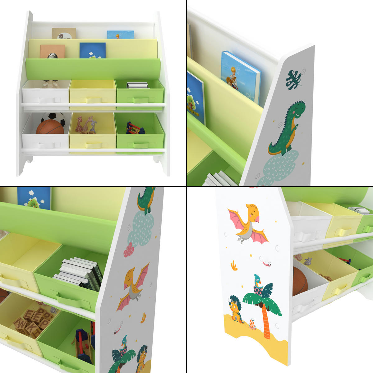 KINDERREGAL Ponteceso - Gelb/Weiß, Holzwerkstoff/Textil (62/74/26.5cm) - [en.casa]