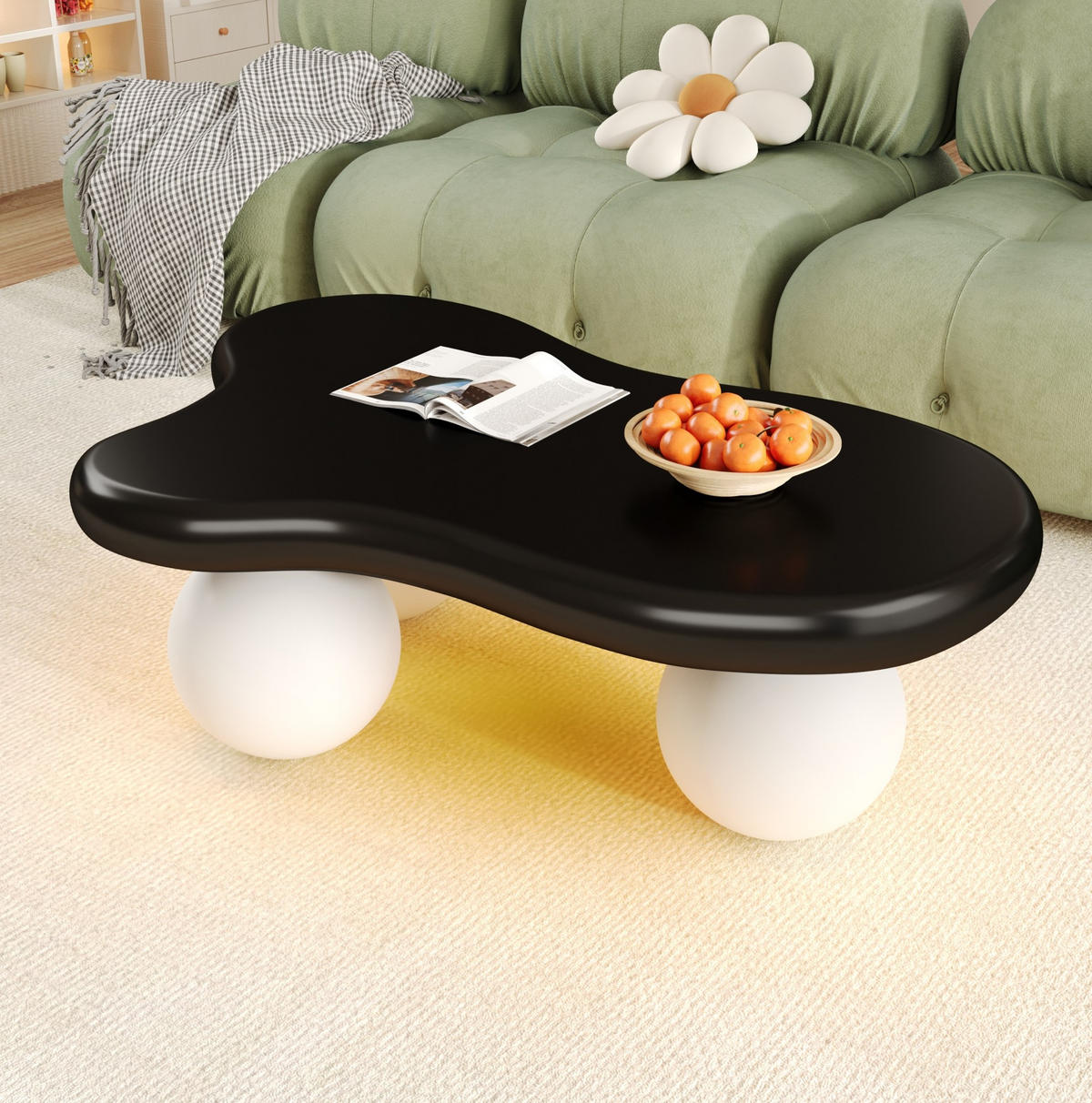COUCHTISCH 95/62.5/32 cm schwarz/weiß aus MDF mit LED-Beleuchtung - Schwarz, Holzwerkstoff (95/62.5/32cm) - OKMYHOME