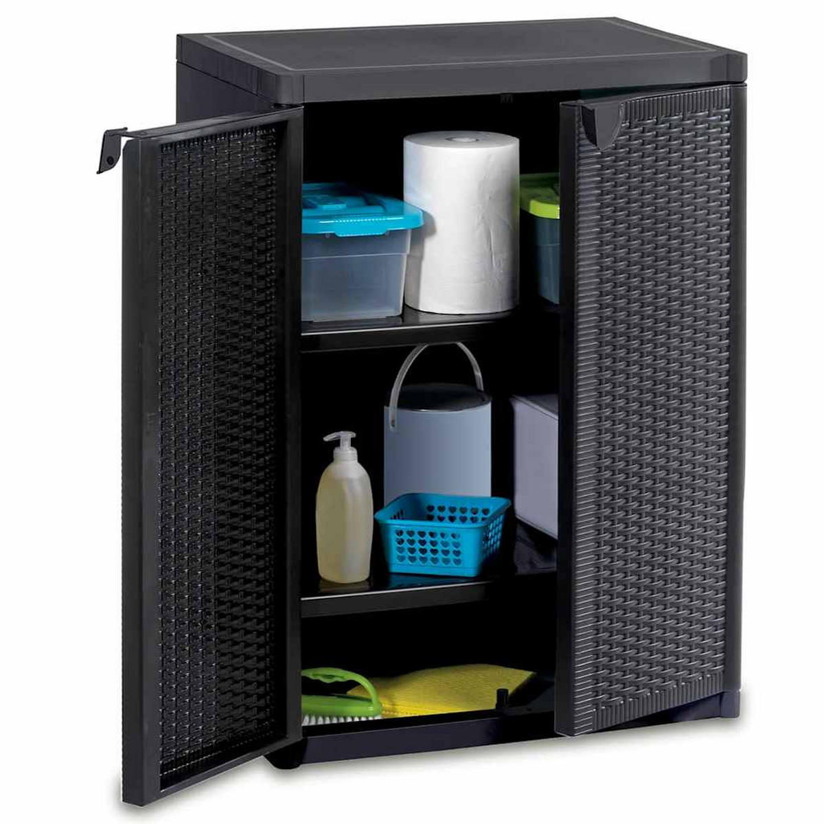 GARTENSCHRANK Schwarz 65/45/88 Cm Pp Rattan-Optik - Schwarz, Holzwerkstoff/Kunststoff (65/88/45cm) - vidaXL