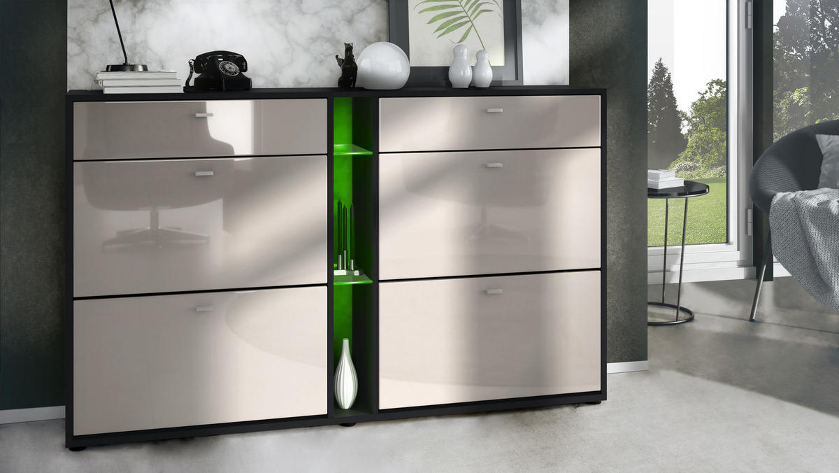 SCHUHSCHRANK Today Fronten in Sandgrau Hochglanz - Sandfarben, Holzwerkstoff (155.5/95/28cm) - Vladon