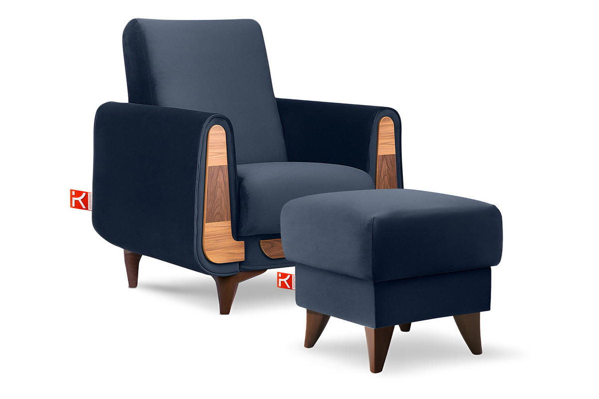 HOCKER GUSTAVO Fußstütze, Velours, Dunkelblau - Dunkelblau, Holz/Holzwerkstoff (53/49/53cm) - KONSIMO®