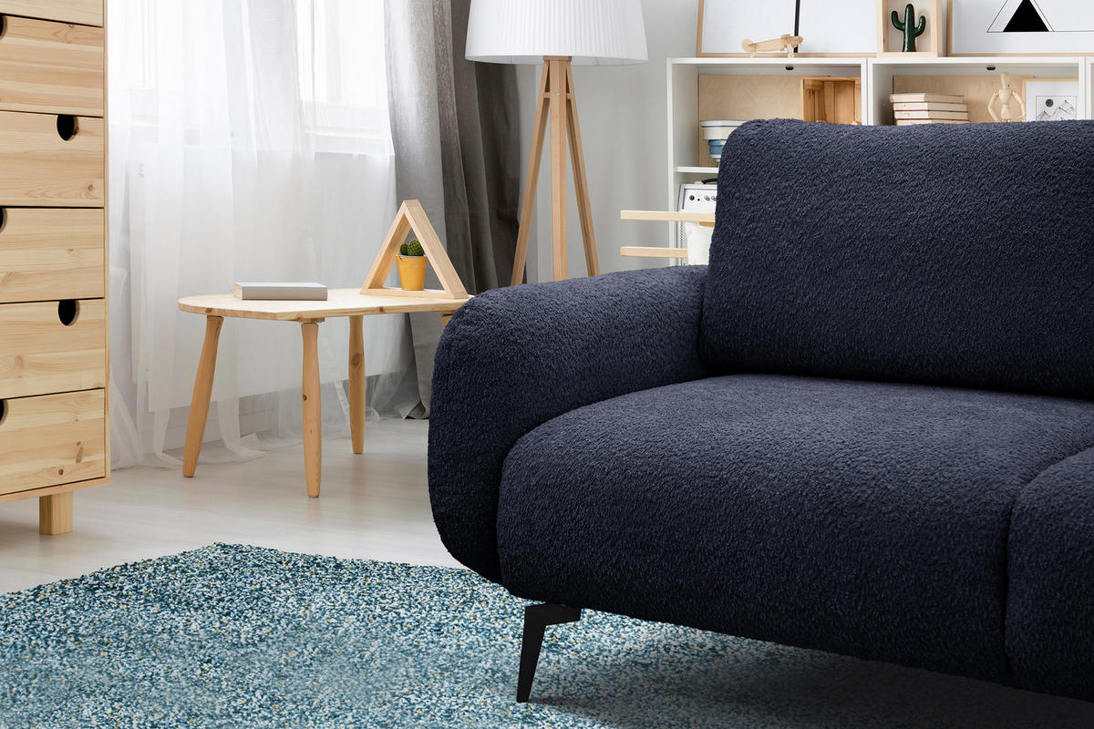 SOFA FEBE 3-Sitzer, marineblau - Schwarz/Dunkelblau, Holz/Textil (190/82/96cm) - Courtois Laville