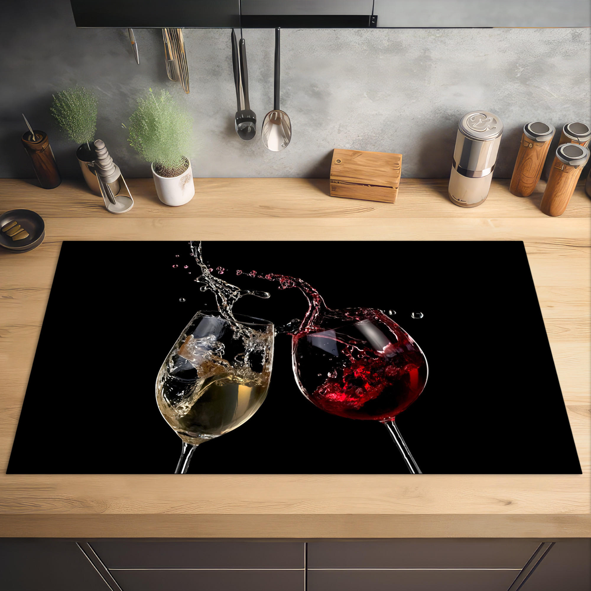 HERDABDECKPLATTE Rotwein - Weißwein - Glas - Schwarz 91x52 cm - Weinrot, Kunststoff (91.2/0.2/52cm) - MuchoWow