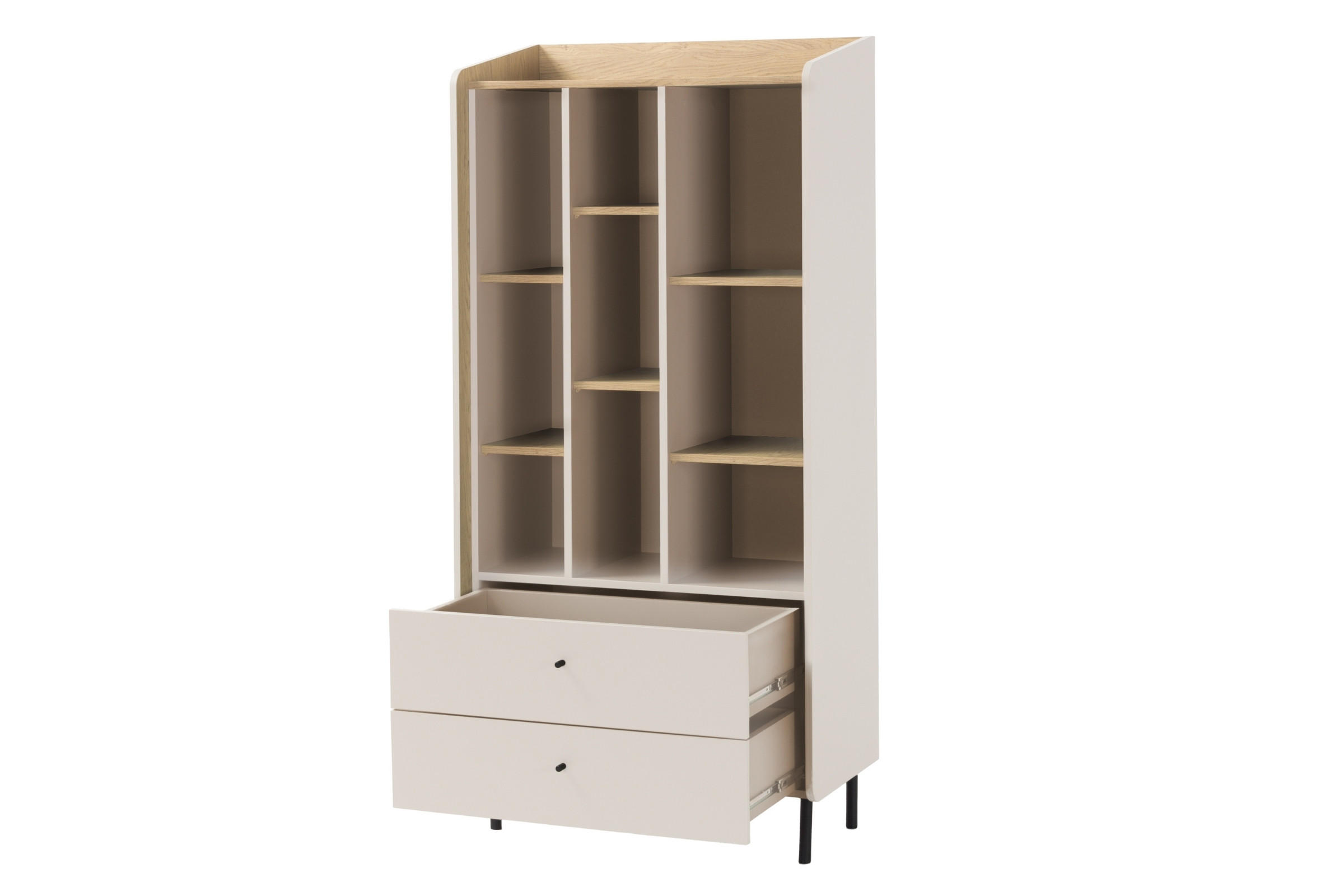 KINDERHOCHKOMMODE ALBI 06 80/42/170 in Sandbeige / Geölte Eiche - Eichefarben/Beige, Holzwerkstoff (80/42/170cm) - Deine Möbel 24