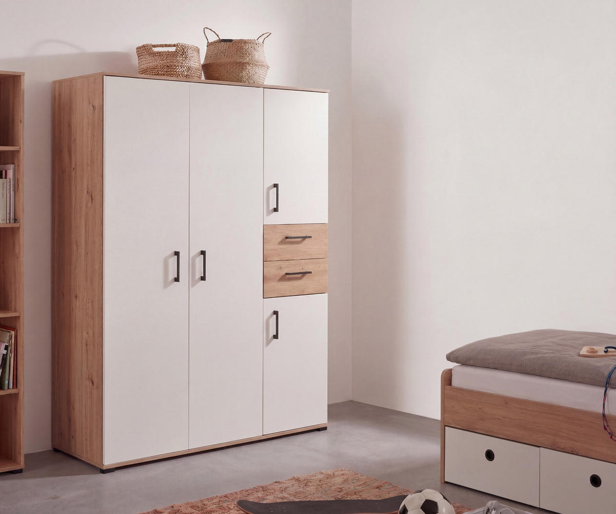 KLEIDERSCHRANK Bente 4-türig Weiß / Artisan Oak - Schwarz/Weiß, Holzwerkstoff/Kunststoff (130/188/54cm) - arthur berndt