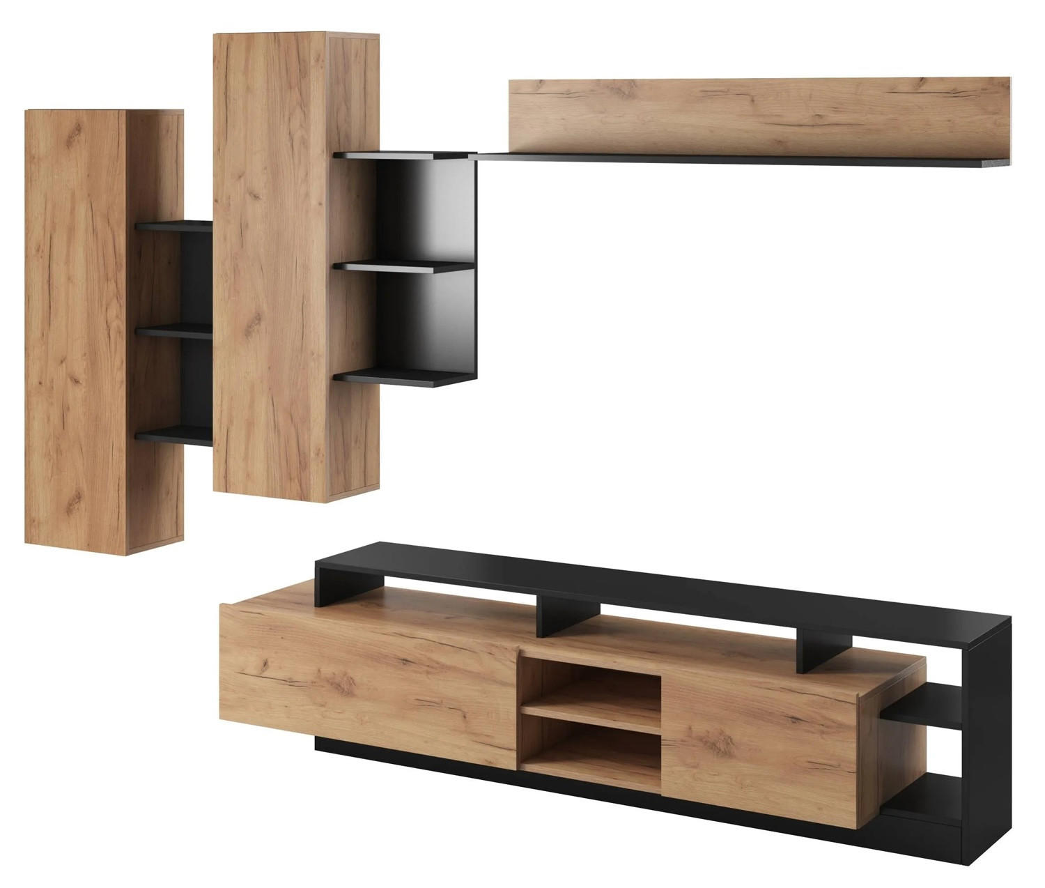 WOHNWAND Alva Craft Gold Oak / anthrazit 4-teilig - Eichefarben/Braun, Holz/Holzwerkstoff (190/120/43cm) - Feldmann-Wohnen