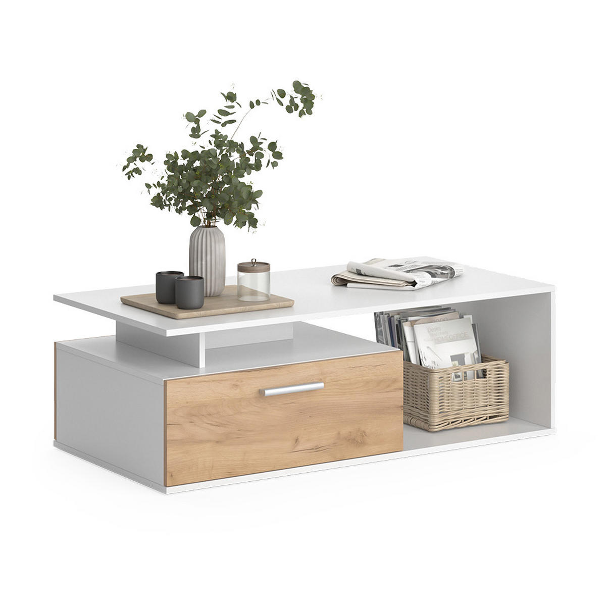 COUCHTISCH Roland Weiß/Goldkraft Eiche 118 x 59 cm - Eiche Wotan/Weiß, Holzwerkstoff (59/118/39.8cm) - Vicco