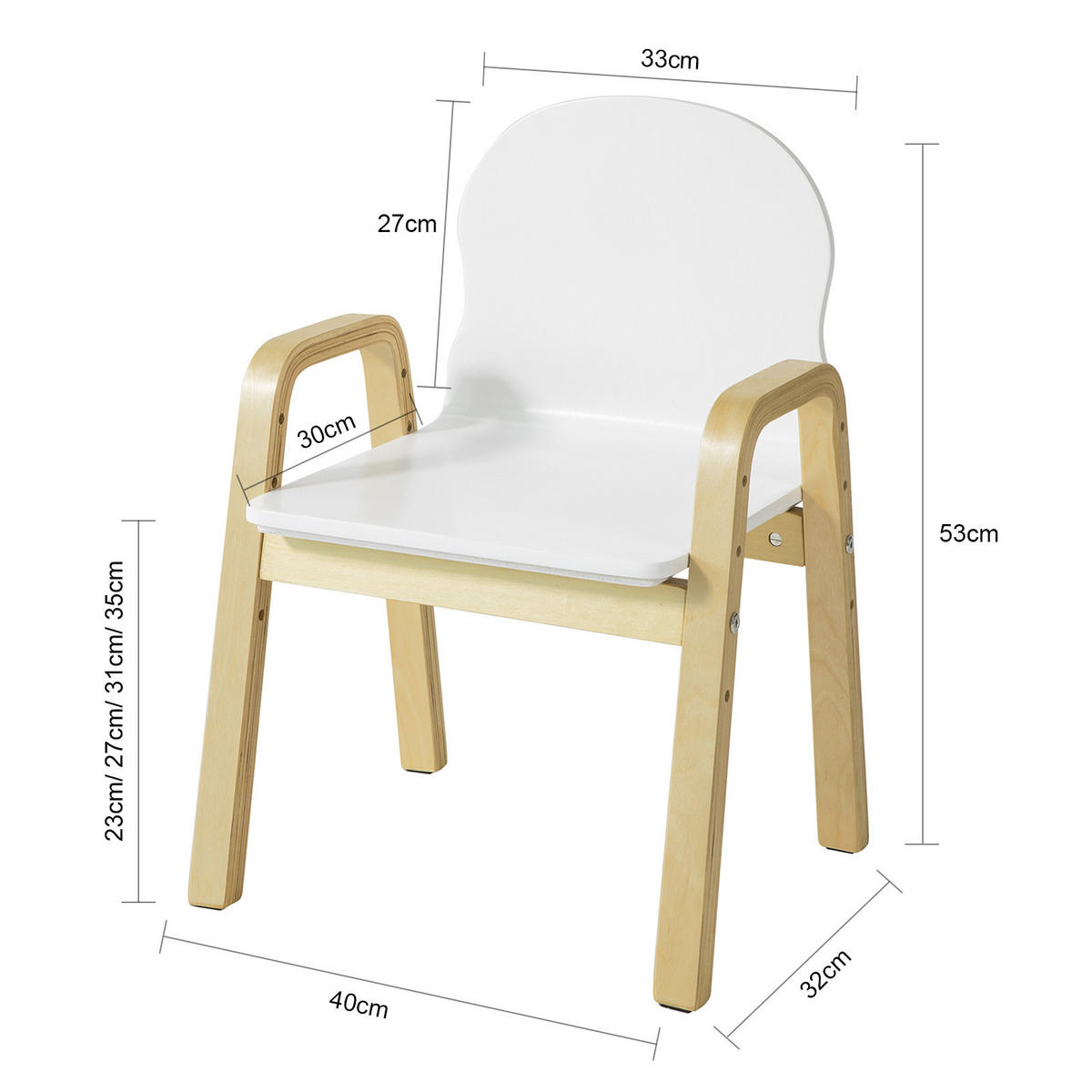 KINDERSTUHL 2er-Set - Weiß, Holz/Holzwerkstoff (40/53/32cm) - SoBuy
