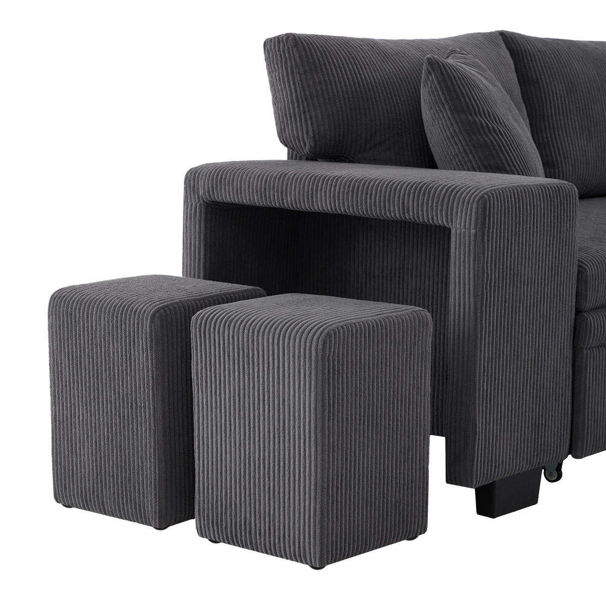ECKSOFA L-Form 3-Sitzer mit Schlaffunktion und USB-Anschluss Cord Grau 231/131,5/84 cm - Grau, Textil (231/131.5cm) - OKWISH
