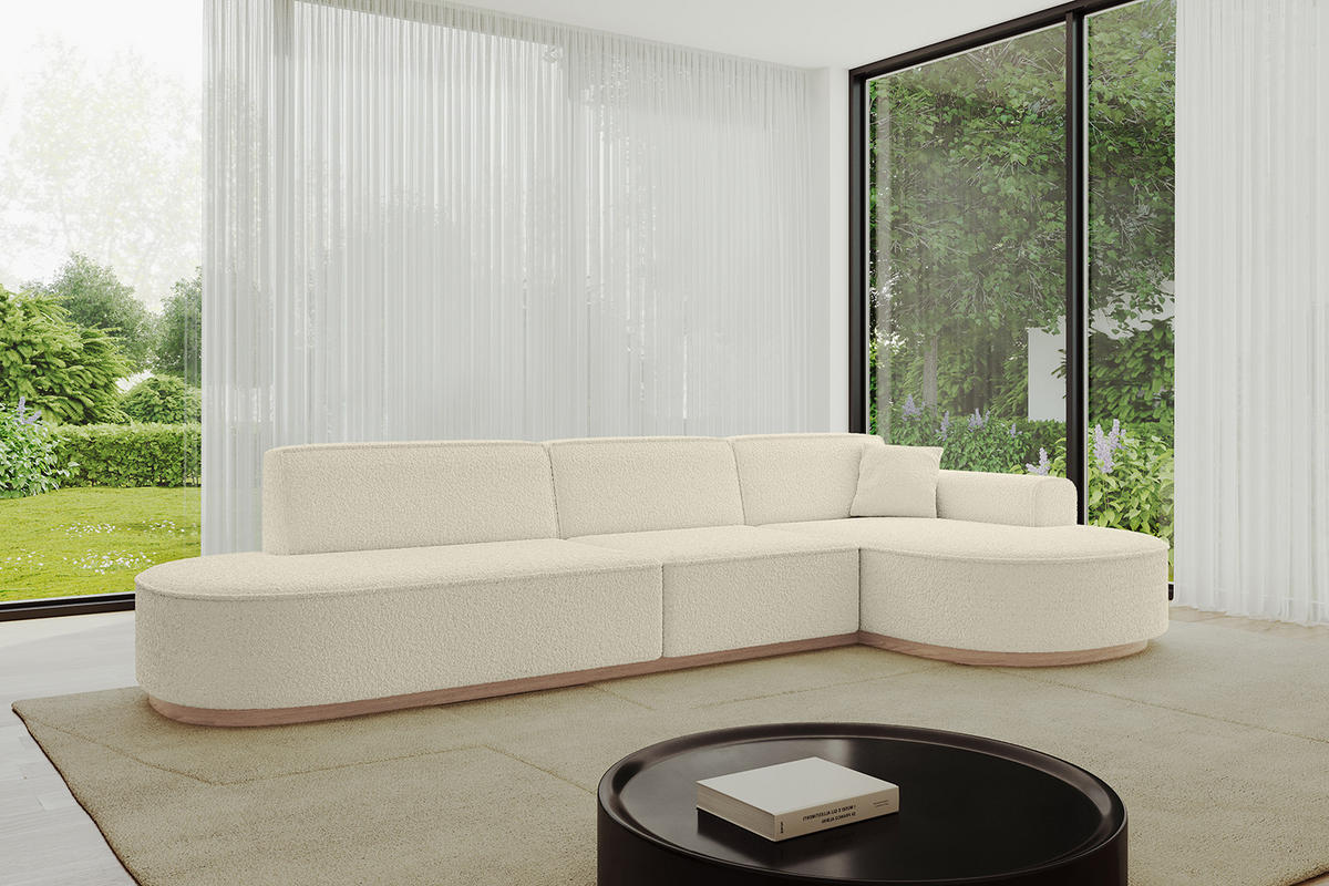 ECKSOFA Ottomane Rechts MARI-L2-v1 - 328x171x83 cm Beige Bouclé - Beige, Holzwerkstoff/Textil (171/328cm) - ALTDECOR