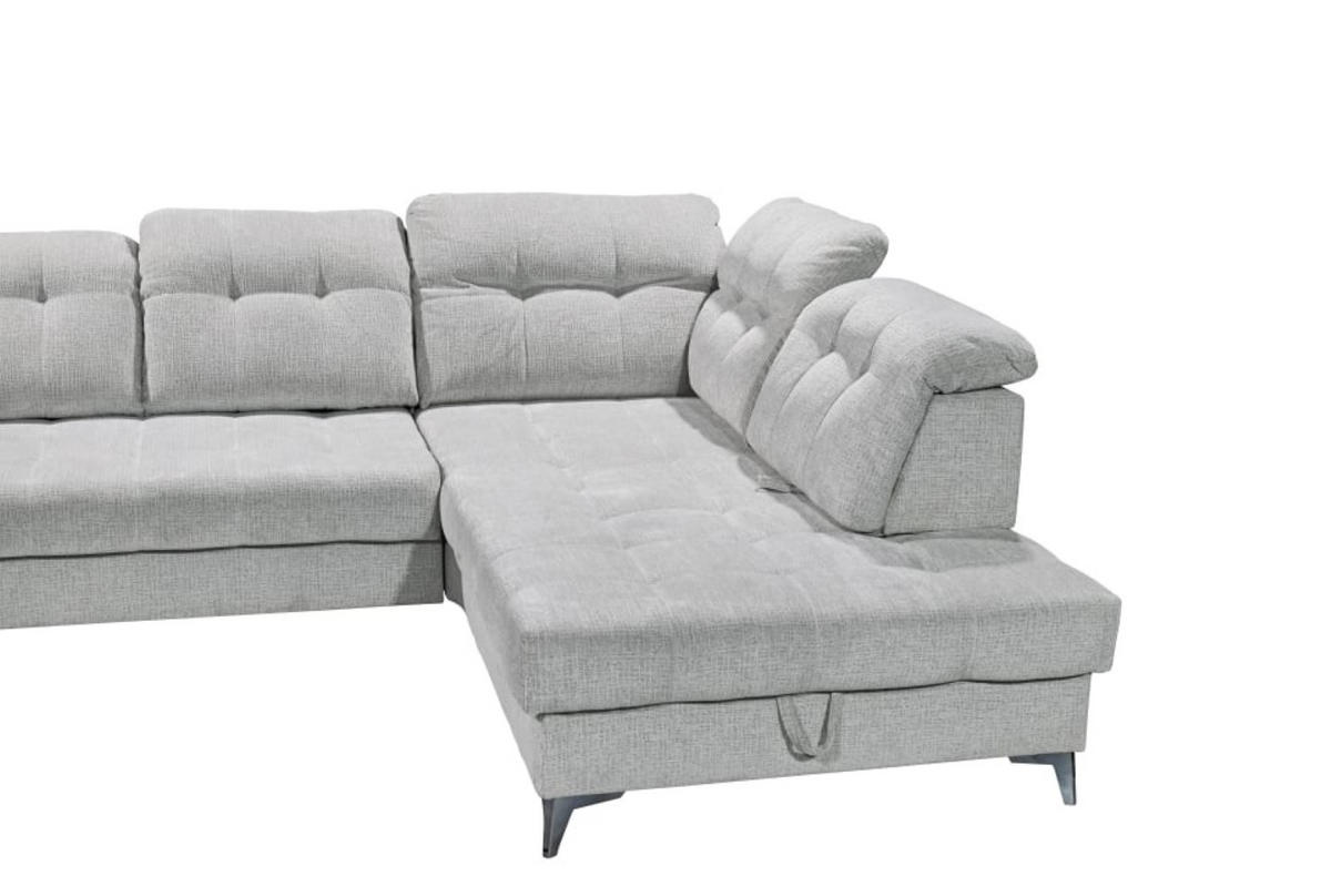 ECKSOFA mit elektronischem Sitzvorschub, Bettkasten und USB-Anschluss - Hellgrau/Schwarz, Textil/Metall (220/289cm) - ed exciting design