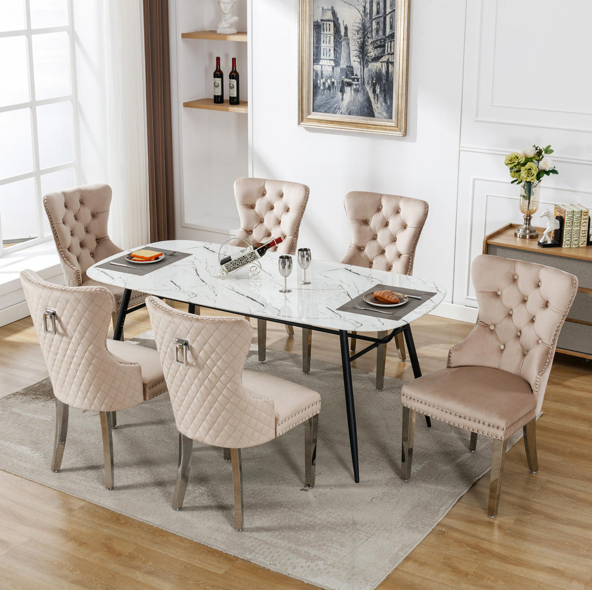 ESSZIMMERSTUHL gepolstert ca. 62,5 x 94,5 cm Samt Beige 6er-Set - Beige, Metall (62.5/94.5/53.2cm) - Meubliv