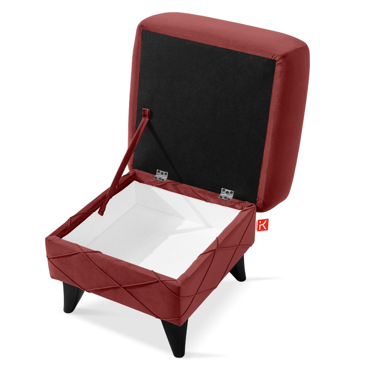 HOCKER GUSTAVO III Fußstütze, Velours, Bordeaux - Bordeaux, Holz/Holzwerkstoff (53/49/53cm) - KONSIMO®