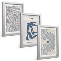BILDER SET 3er Set - 20x30 cm Silberner Rahmen - Abstrakte blaue Linien - Silberfarben, Kunststoff (20/30cm) - TULUP
