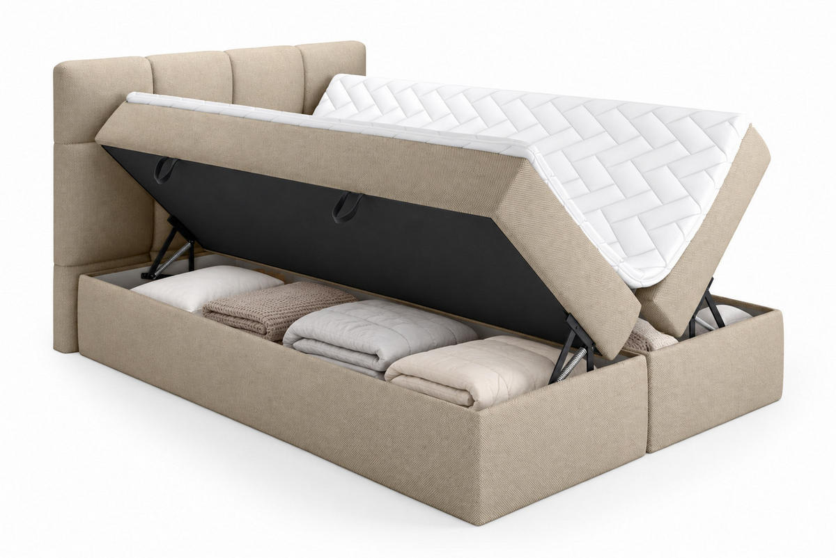 BOXSPRINGBETT RUHE 140x200 cm mit Bettkasten und HR-Topper – Graubeige - Beige, Kunststoff/Textil (140/200cm) - MebleHot