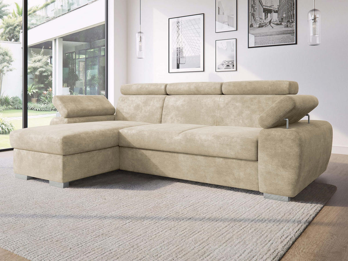 ECKSOFA Plaza L - Beige/Silberfarben, Holz/Kunststoff (255/170cm) - MIRJAN24