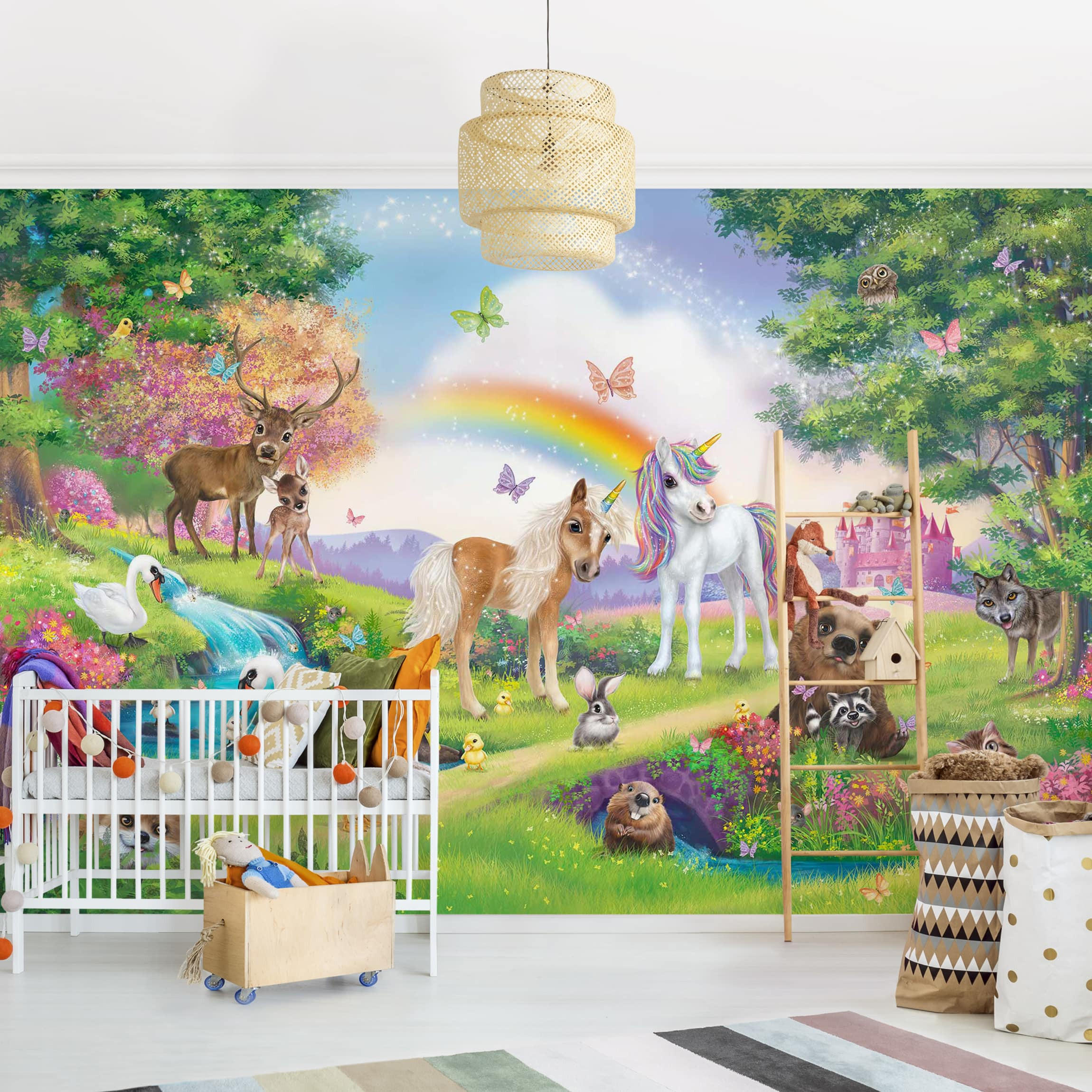 FOTOTAPETE Zauberwald mit Einhorn 432/290 cm - Multicolor, Papier (432/290cm) - Bilderwelten