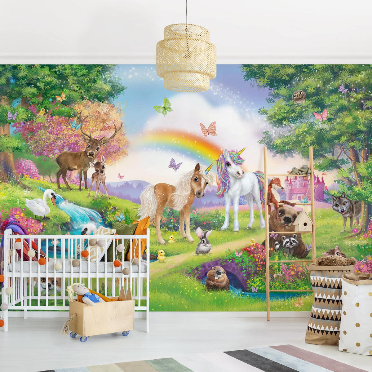 FOTOTAPETE Zauberwald mit Einhorn 432/290 cm - Multicolor, Papier (432/290cm) - Bilderwelten
