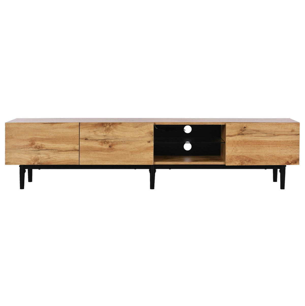 TV-LOWBOARD aus MDF 175x31x41 cm Helle Eiche/Schwarz mit LED-Beleuchtung und 3 Schrankfächern - Eichefarben, Holzwerkstoff (175/41/31cm) - IVMEU