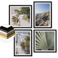 WANDBILDER 4er-Set - 50x50 cm & 40x60 cm Schwarzer Rahmen - Weiße Treppe mit Blick auf Santorini - Schwarz, Kunststoff (50/50cm) - ArtPrintCave