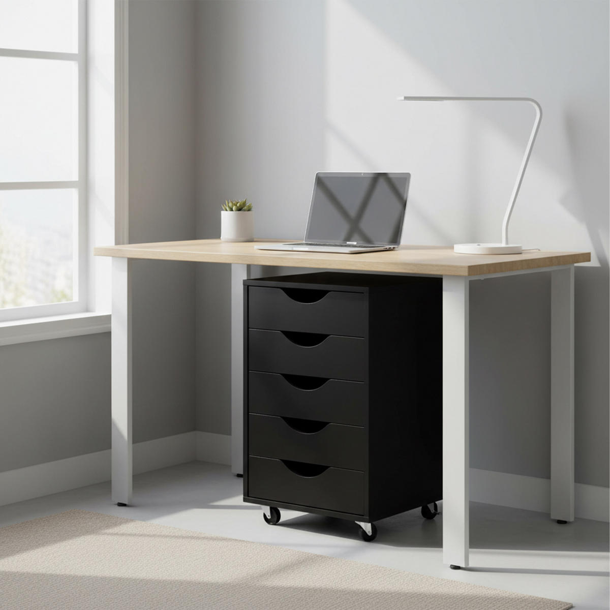 ROLLCONTAINER Schwarz 5 Schubladen auf Rollen - Schwarz, Holzwerkstoff/Kunststoff (40/66.5/40cm) - Relaxdays