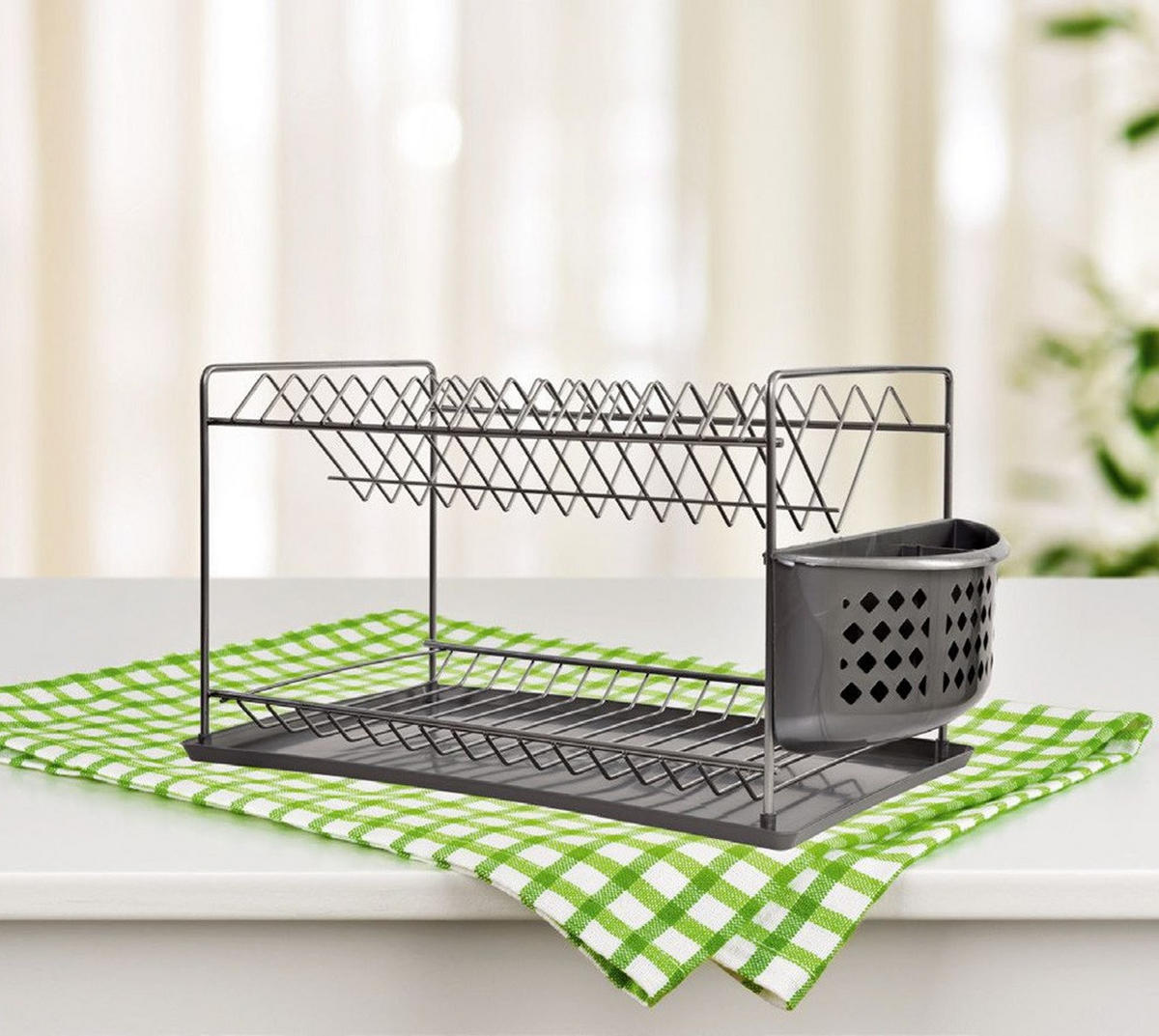 ABTROPFGESTELL 2 Etagen Untersetzer und Besteckkorb - Grau, Metall (38/23/23cm) - DanDiBo