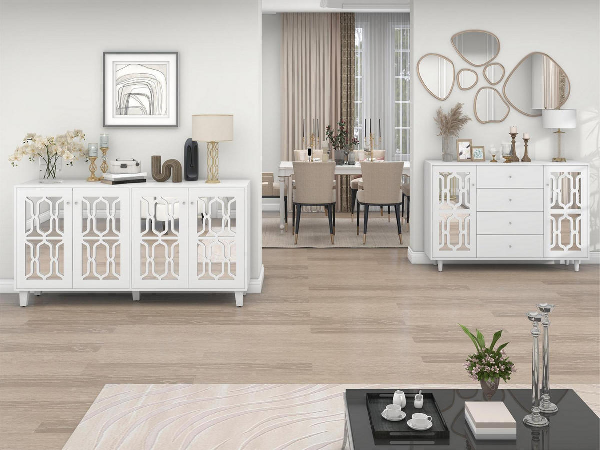 SIDEBOARD 160x40x84 cm Spiegel weiß - Weiß, Holz (160/84/40cm) - LEBENLANG