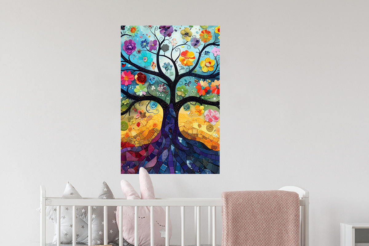 WANDTATTOO Kunst - Baum des Lebens - Blumen - Hippie 40x60 cm - Dunkelblau, Kunststoff (40/60/0.1cm) - MuchoWow