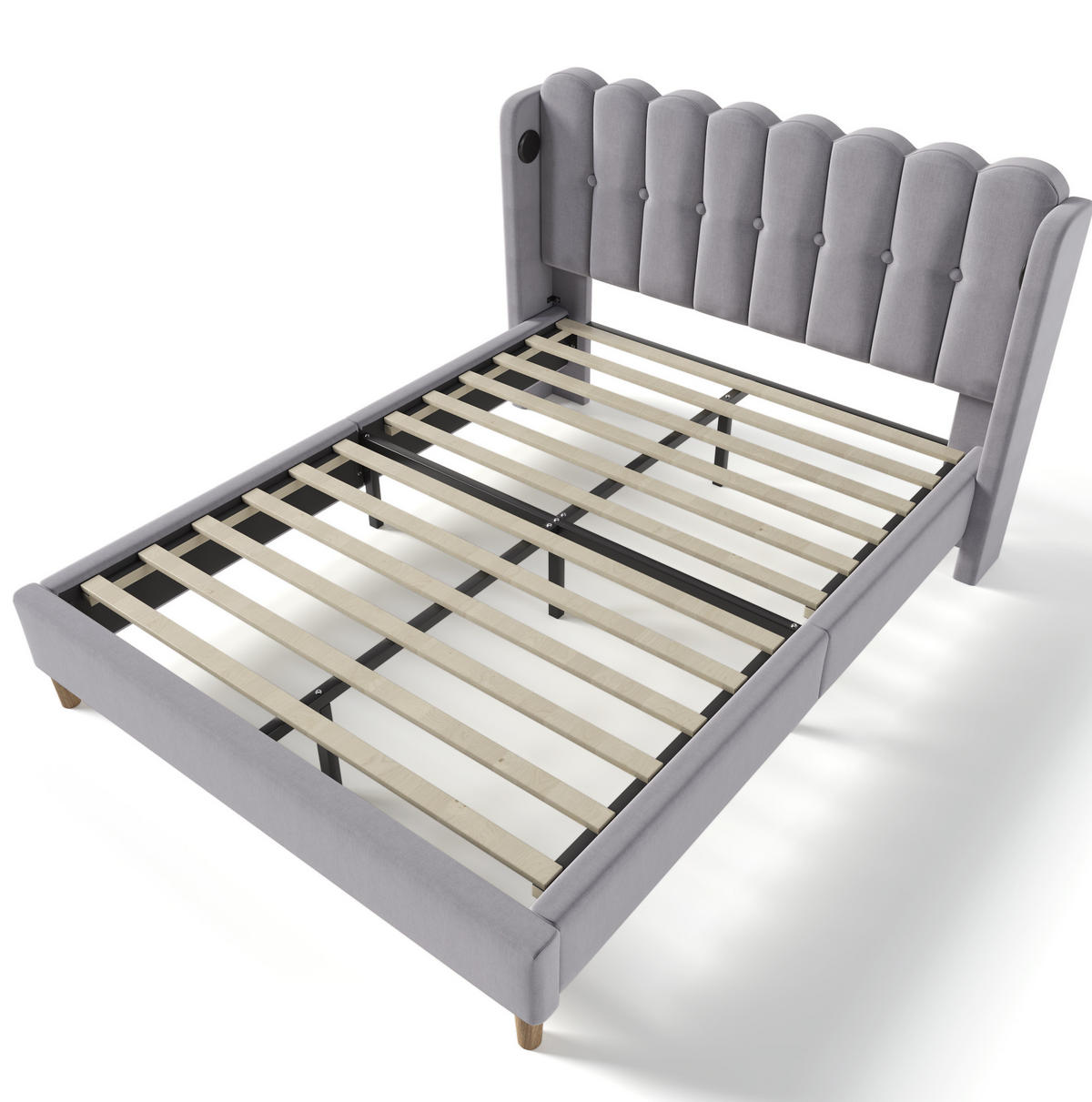 POLSTERBETT mit USB und Typ-C 160x200 cm Leinen Grau inkl. Matratze - Grau, Holz (160/200cm) - Meubliv