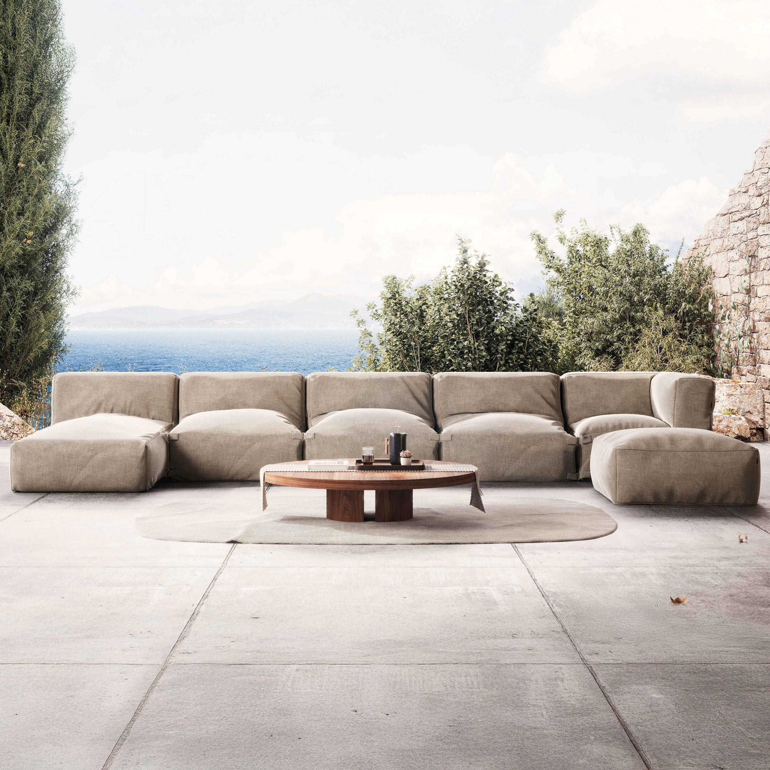 GARTENSOFA 6-tlg., Sandfarbe - Beige, Textil (85/65/160cm) - Oviala