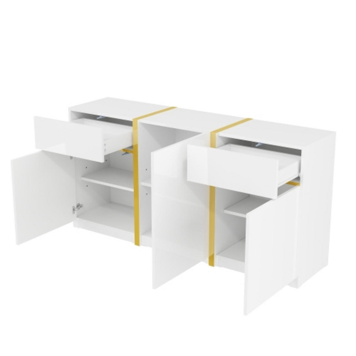SIDEBOARD mit Goldverzierungen weiß Hochglanz 160×40×78 cm aus Spanplatte und MDF - Weiß, Holzwerkstoff (160/78/40cm) - Luhomfu