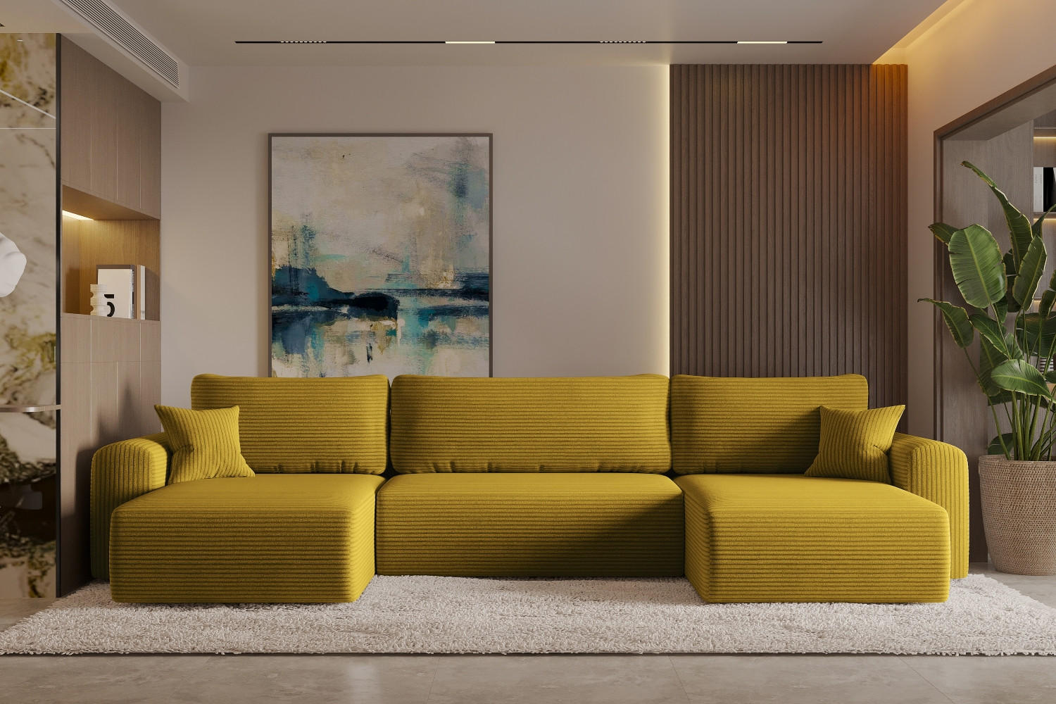 ECKSOFA Mit Schlaffunktion Und Bettkasten U-form CAPRI Poso Gelb - Gelb, Holz/Textil (145/362cm) - Kaiser Möbel