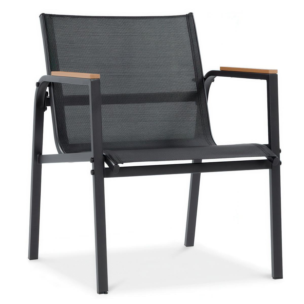 GARTENSET Thaiti, 2-Sitzer-Sofa + 2 Sessel + Couchtisch, Polywood-Armlehnen, Schwarz - Schwarz, Metall - Beautysofa