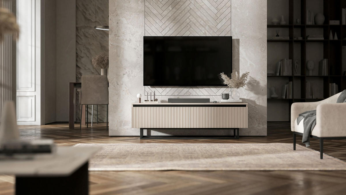 TV-SCHRANK Selene Kachmir Matt mit Metallrahmen 140 cm - Kaschmir/Schwarz, Holzwerkstoff/Metall (140/44/35cm) - Meble Lindner
