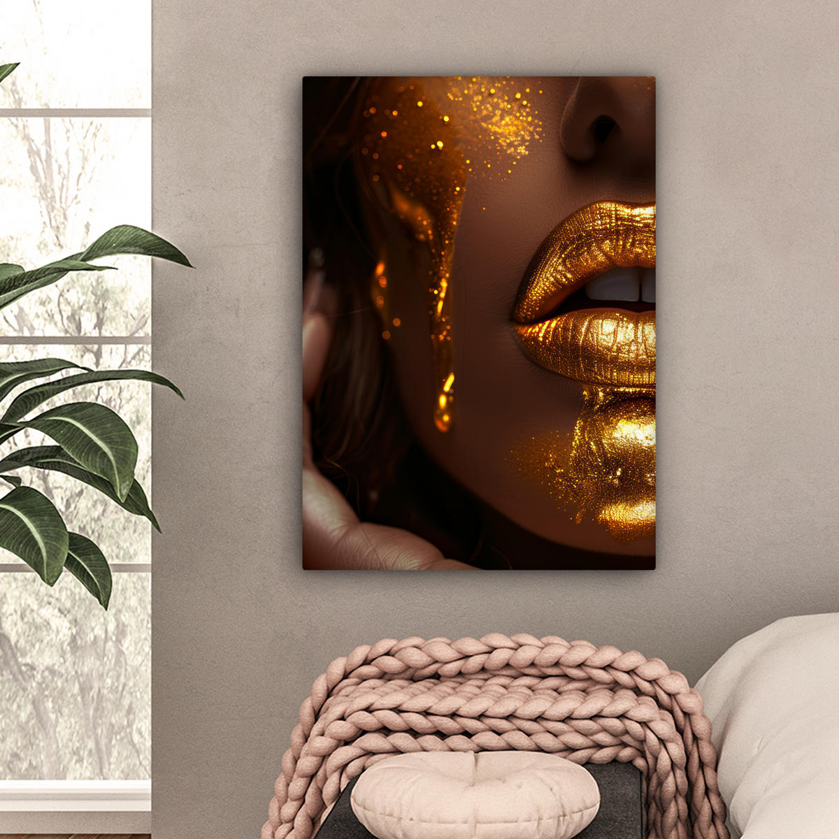 LEINWANDBILD Frau - Gold - Luxus - Porträt 60x80 cm - Goldfarben, Textil (60/80cm) - MuchoWow