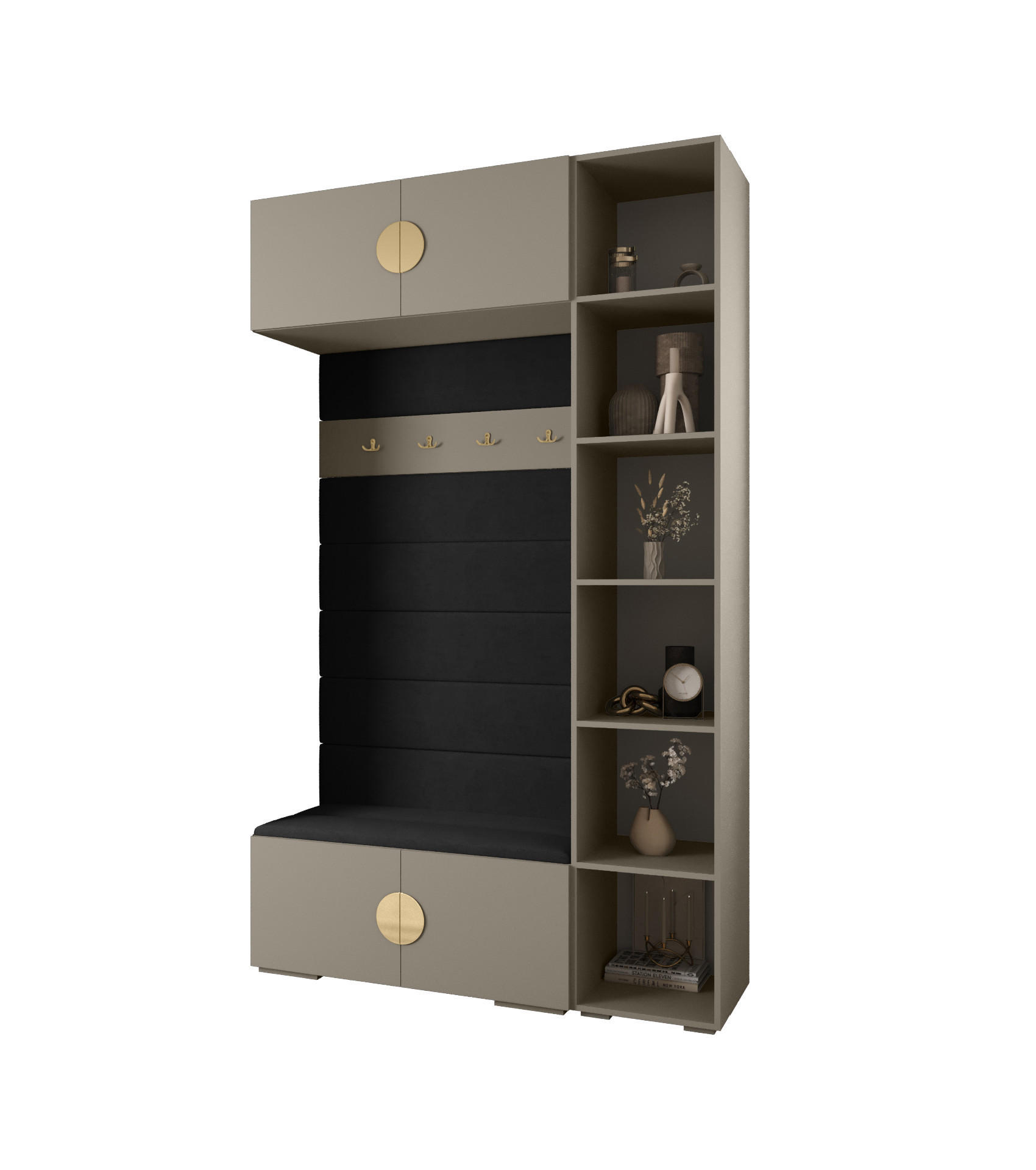 Abiks Möbel Garderoben-Set Kaschmir, Schwarz, Gold 140x236.7x47 cm