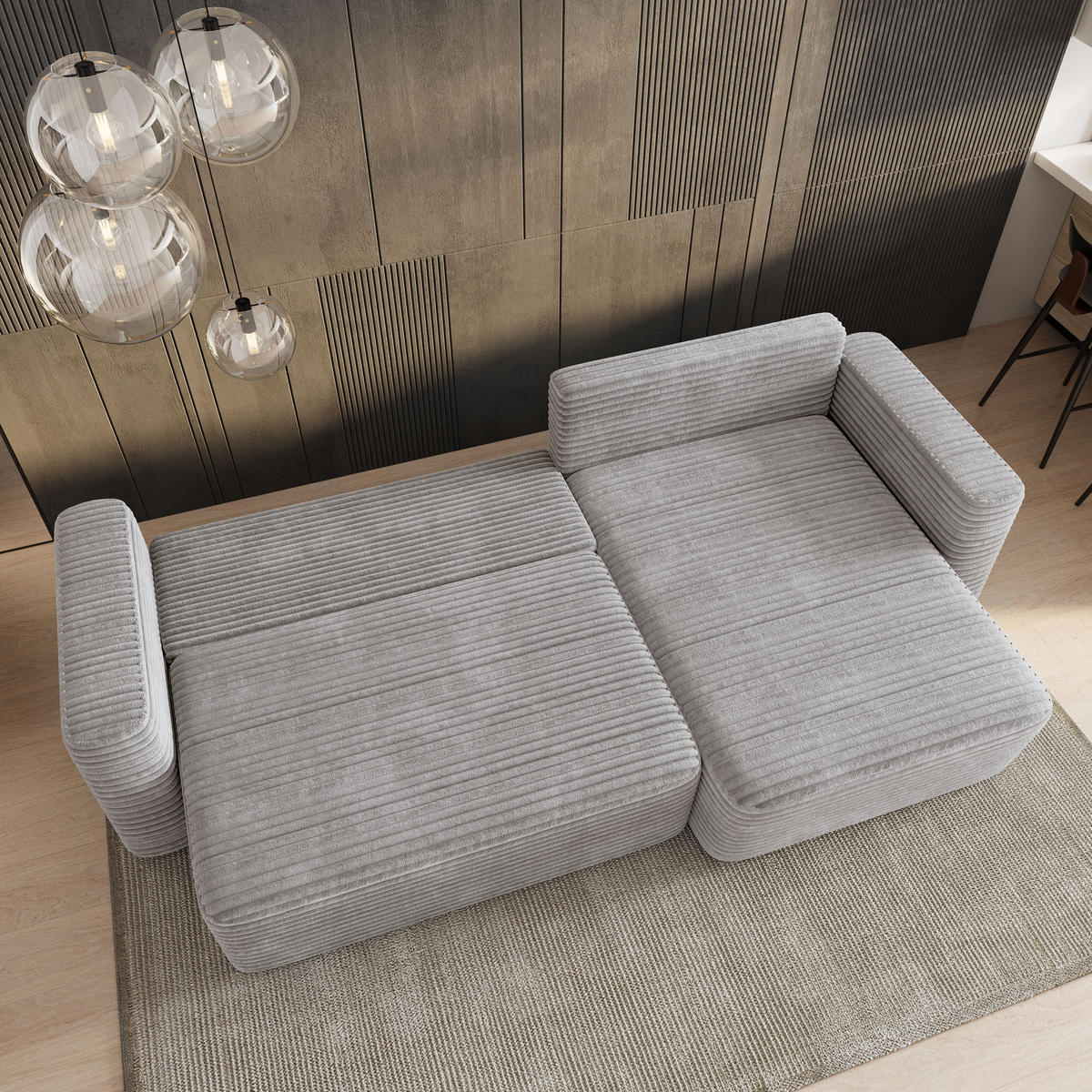 ECKSOFA TELIN Hellgrau Kordstoff mit Schlaffunktion - Hellgrau, Holz (280/162cm) - MASSENO