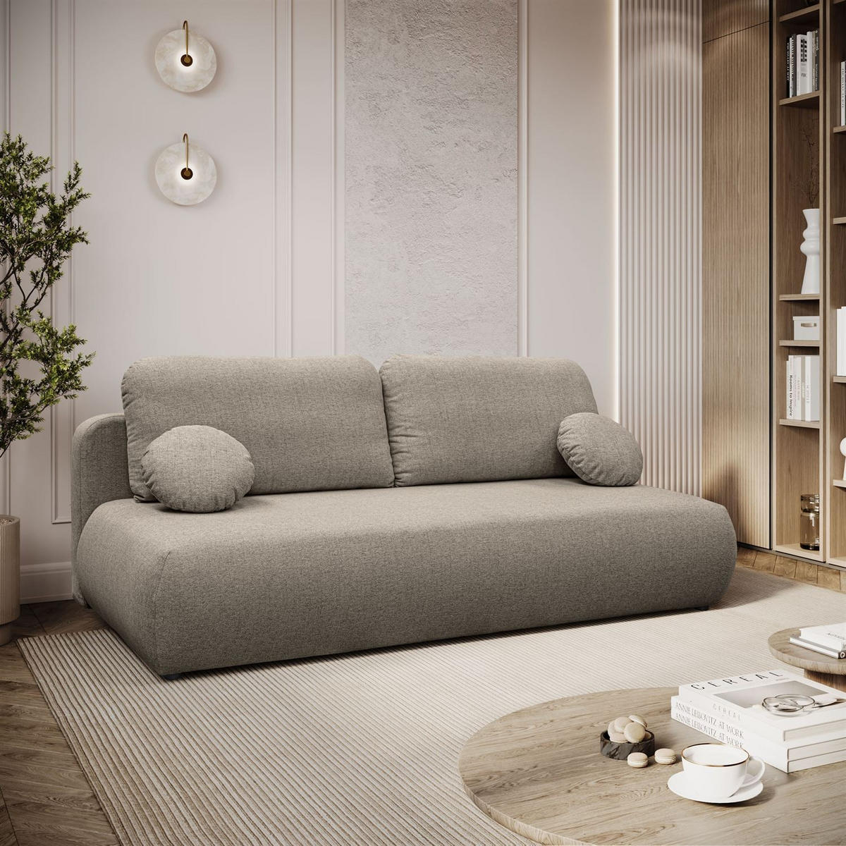 Schlafsofa CLAIRE, zweisitzig, mit Schlaffunktion, Neve 16 - Taupe, Textil (208/90/95cm) - Lookway
