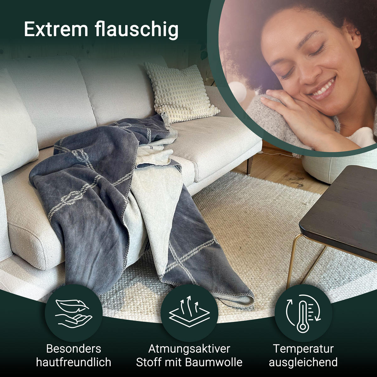 KUSCHELDECKE, 150x200 cm, 60% Baumwolle, 40% Polyacryl, Grau - Grau, Naturmaterialien (150/200cm) - Zollner
